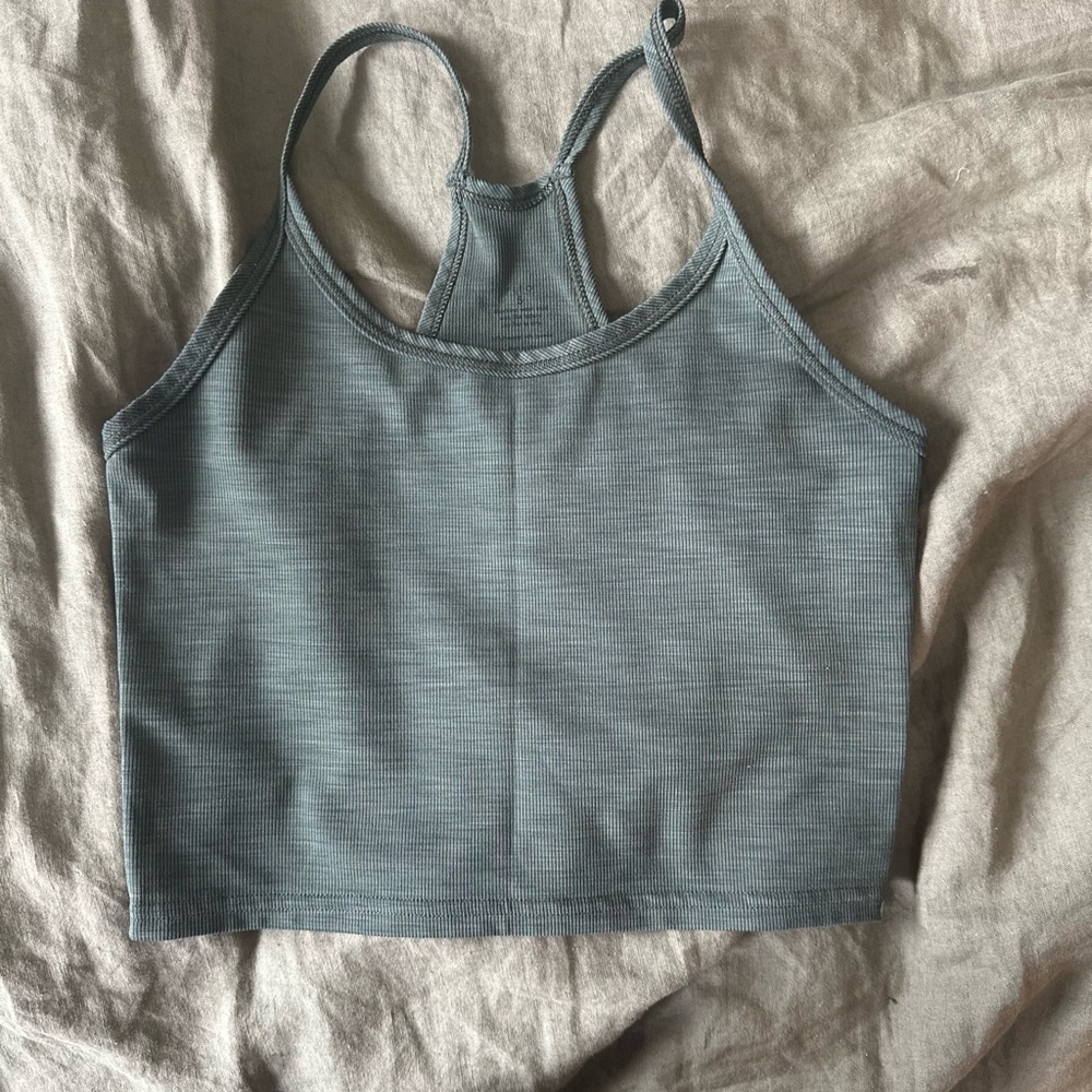 Fleo Ribbed Dark Green Racerback Crop Tank